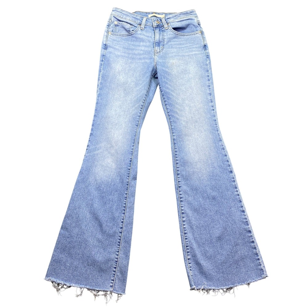 Levis 726 High Rise Flare Jeans Light Wash Raw Hem Sz 27 Grunge Western Retro